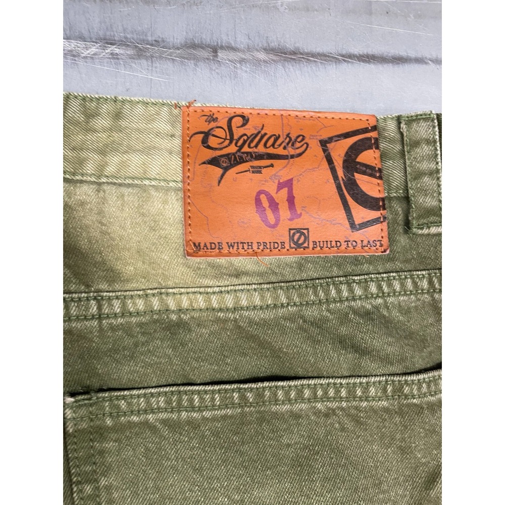 Square Zero Slim Straight Jeans Mens 40x33 Green Denim Faded Distressed Moto - Picture 15 of 16